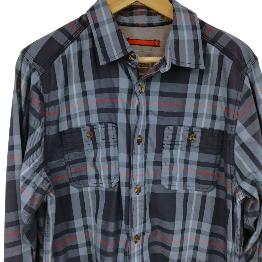 The North Face Plaid Long Sleeve Button Up Shirt Size M Blue Orange Pocket